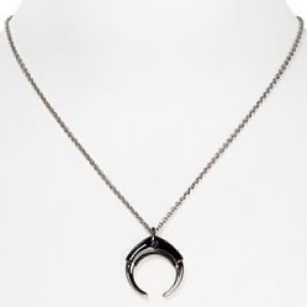 Nwot Rebecca Minkoff signed double horn pendant necklace black silver